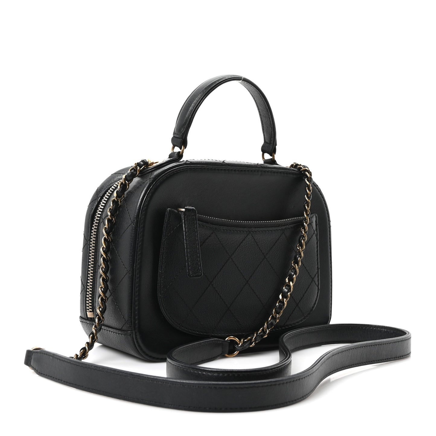 Shiny Calfskin Goatskin Small Coco Curve Vanity Bag Black