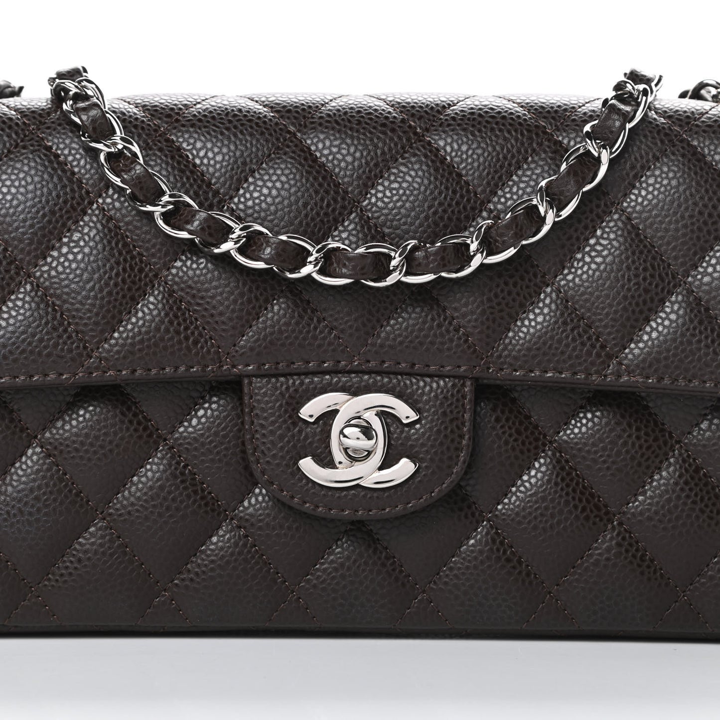 Caviar Quilted East West Flap Dark Brown