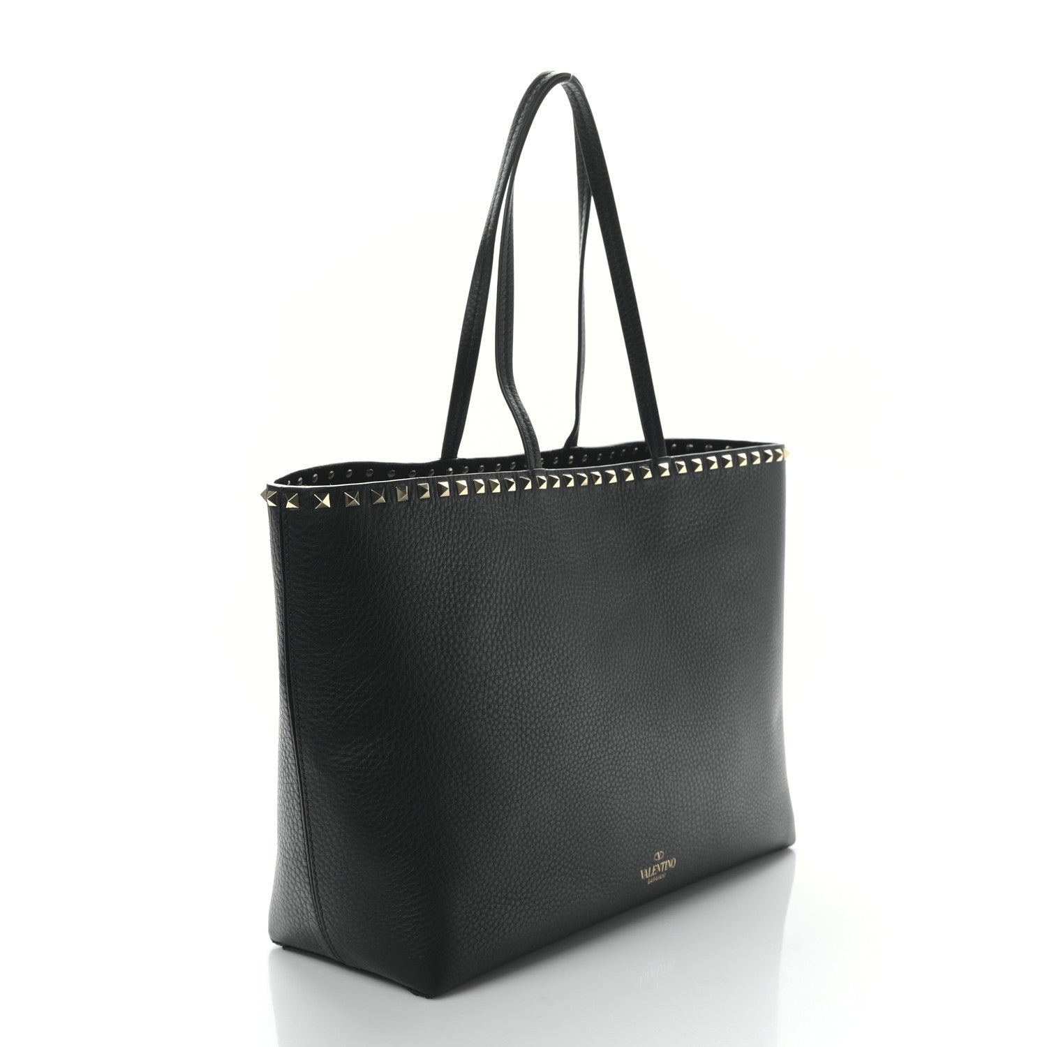 Valentino Garavani Grained Calfskin Rockstud Shoulder Tote Black 3 of 8
