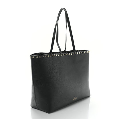 Valentino Garavani Grained Calfskin Rockstud Shoulder Tote Black 3 of 8