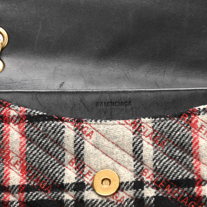 Balenciaga Wool Plaid Diagonal Allover Logo Matelasse M BB Round Shoulder Bag Black White Red 13 of 13