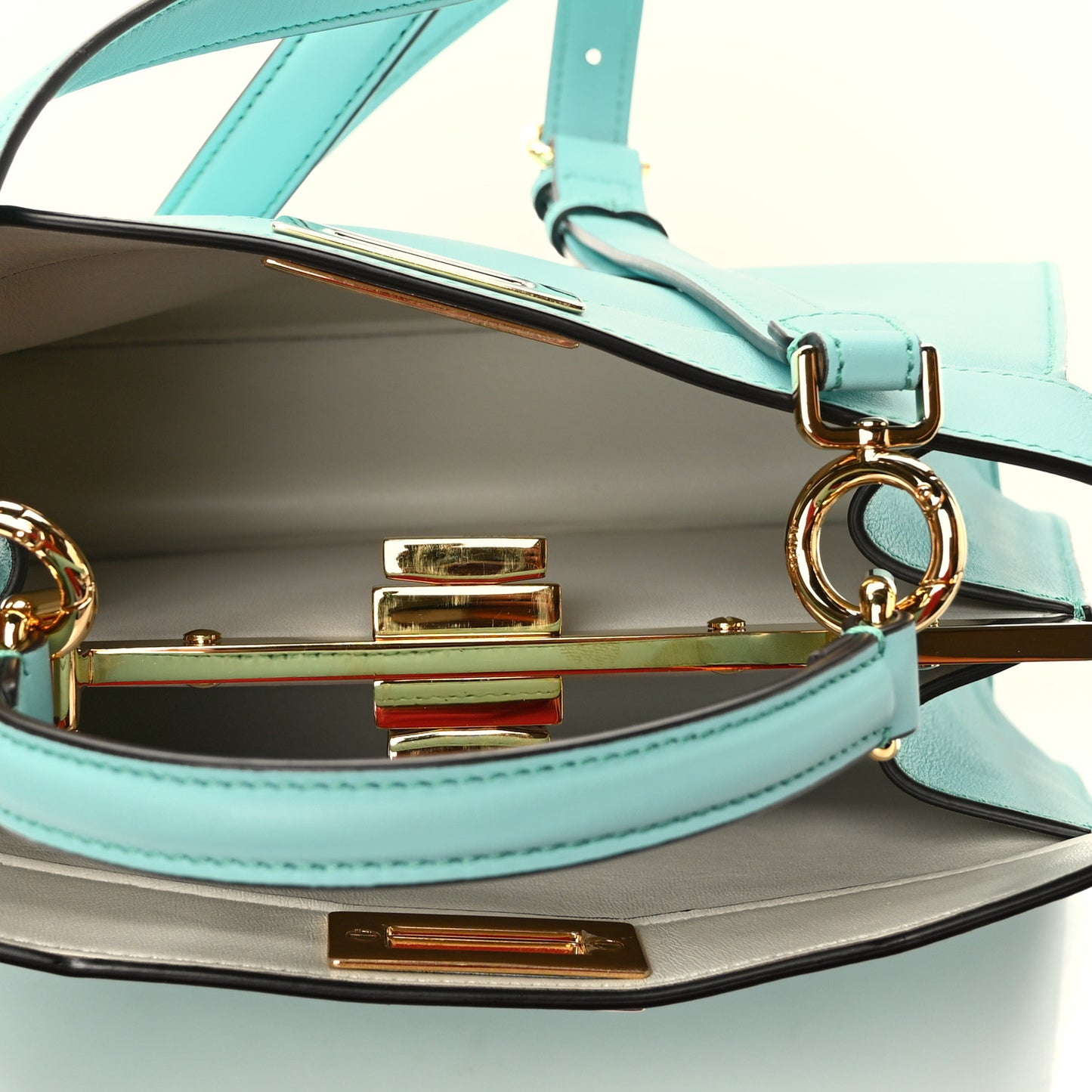 Vitello Seta Shiny Nappa Small Peekaboo I SEE U Satchel Real Tiffany White