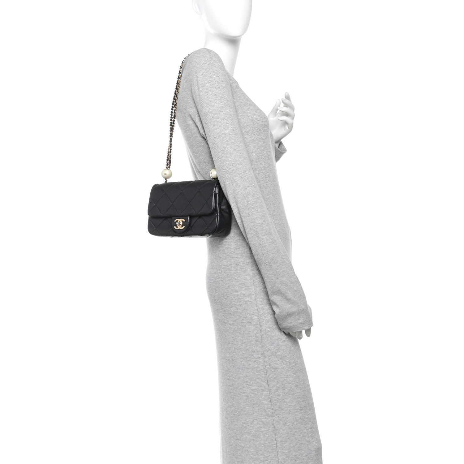 Chanel Lambskin Quilted Pearl Small Flap Black 2 of 10
