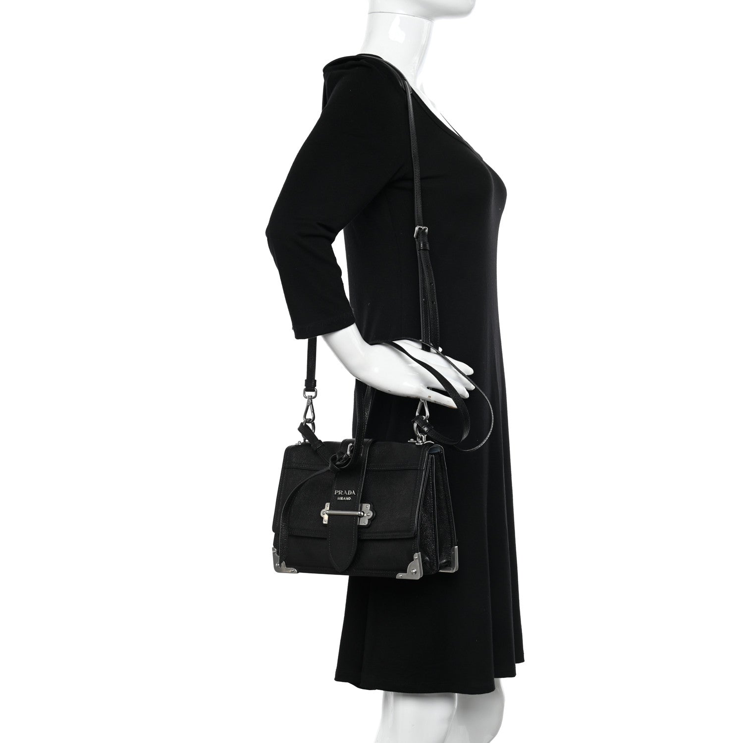 Prada Glace Calfskin Large Soft Cahier Bag Black 2 of 13