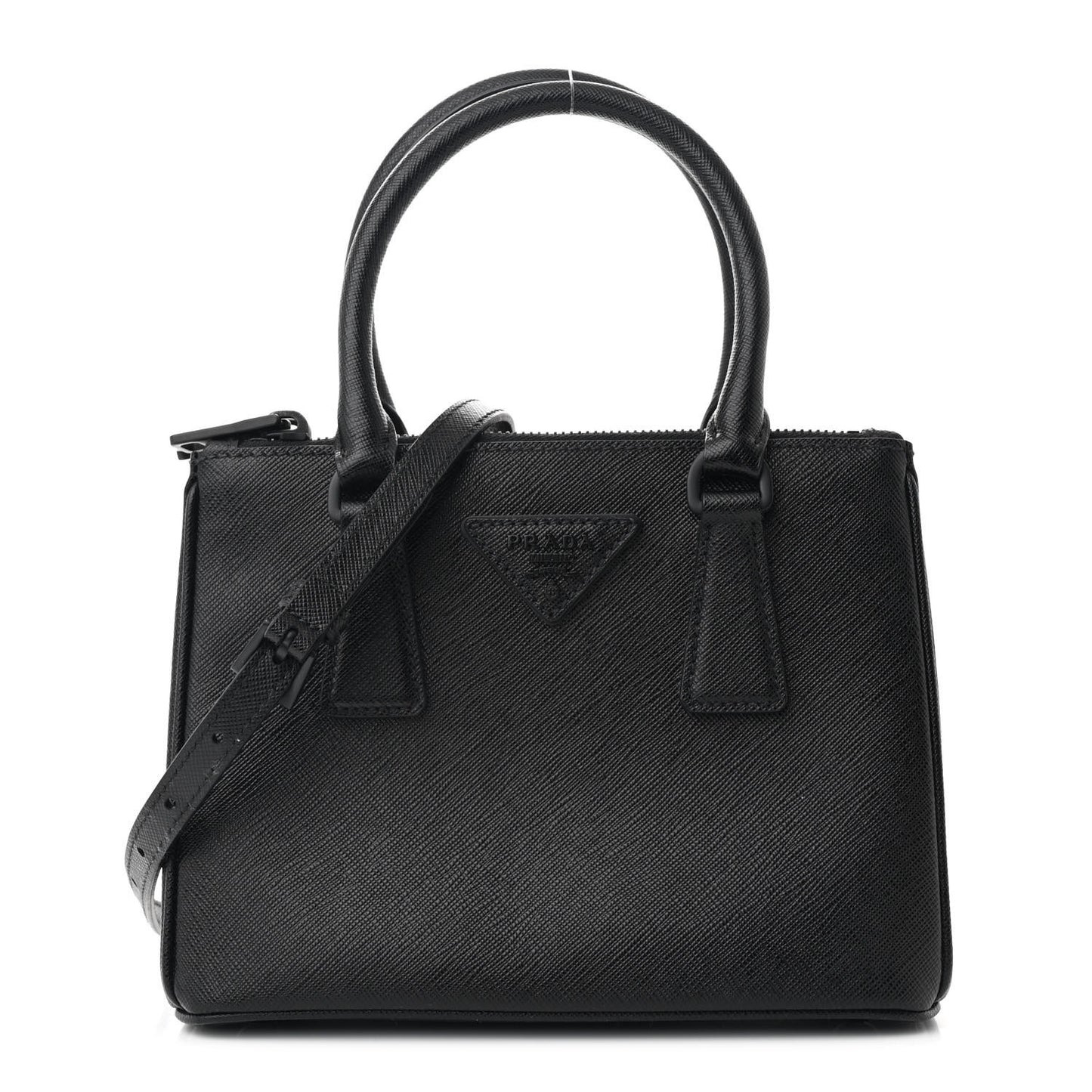 Saffiano Lux Monochrome Mini Galleria Double Zip Tote Black