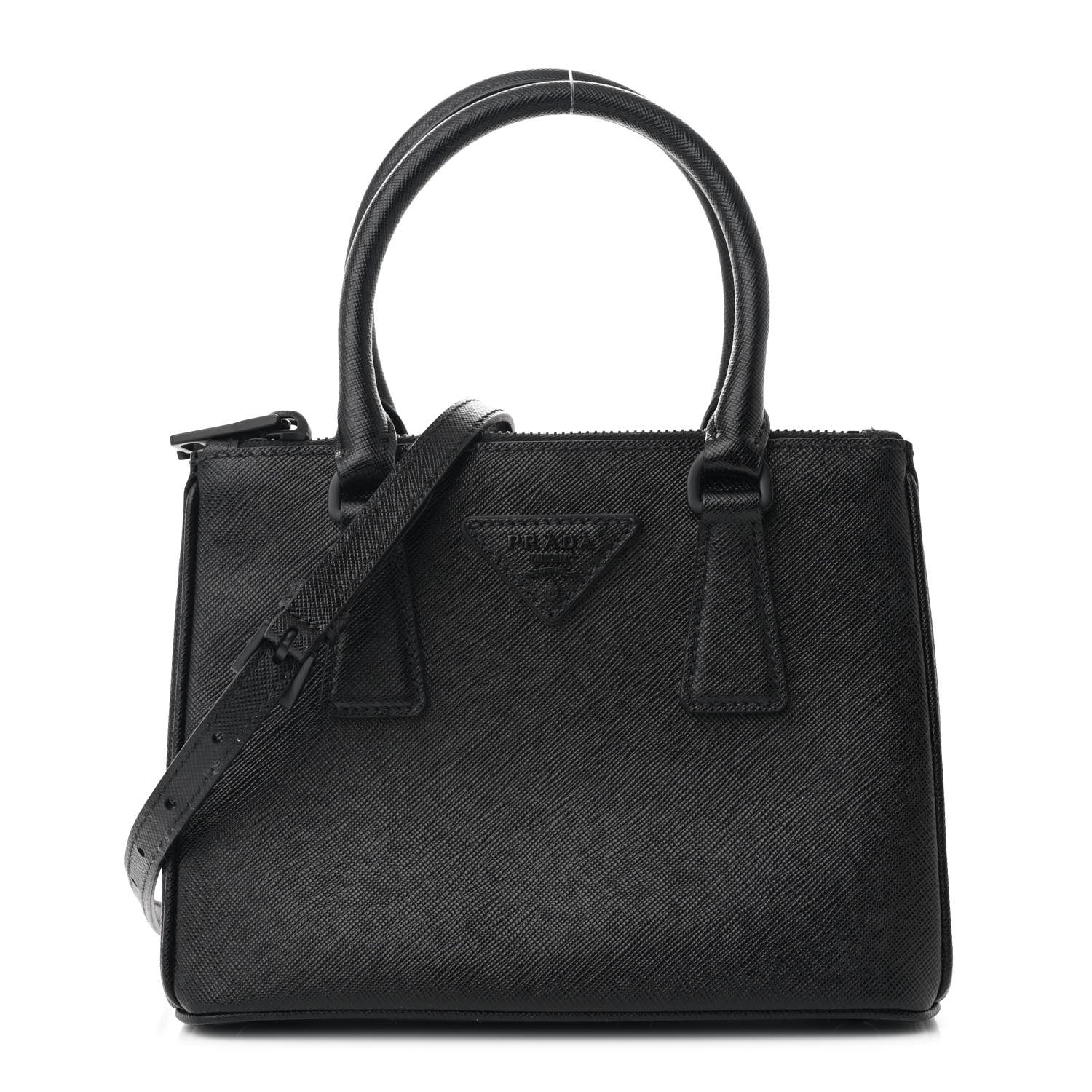Prada Saffiano Lux Monochrome Mini Galleria Double Zip Tote Black 1 of 9