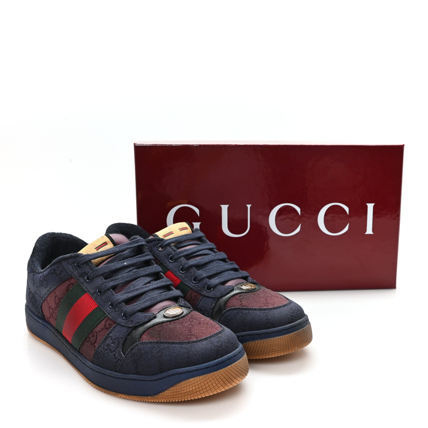 Gucci New Canvas GG Web Mens Screener Sneakers 10 Burgundy Navy 9 of 9