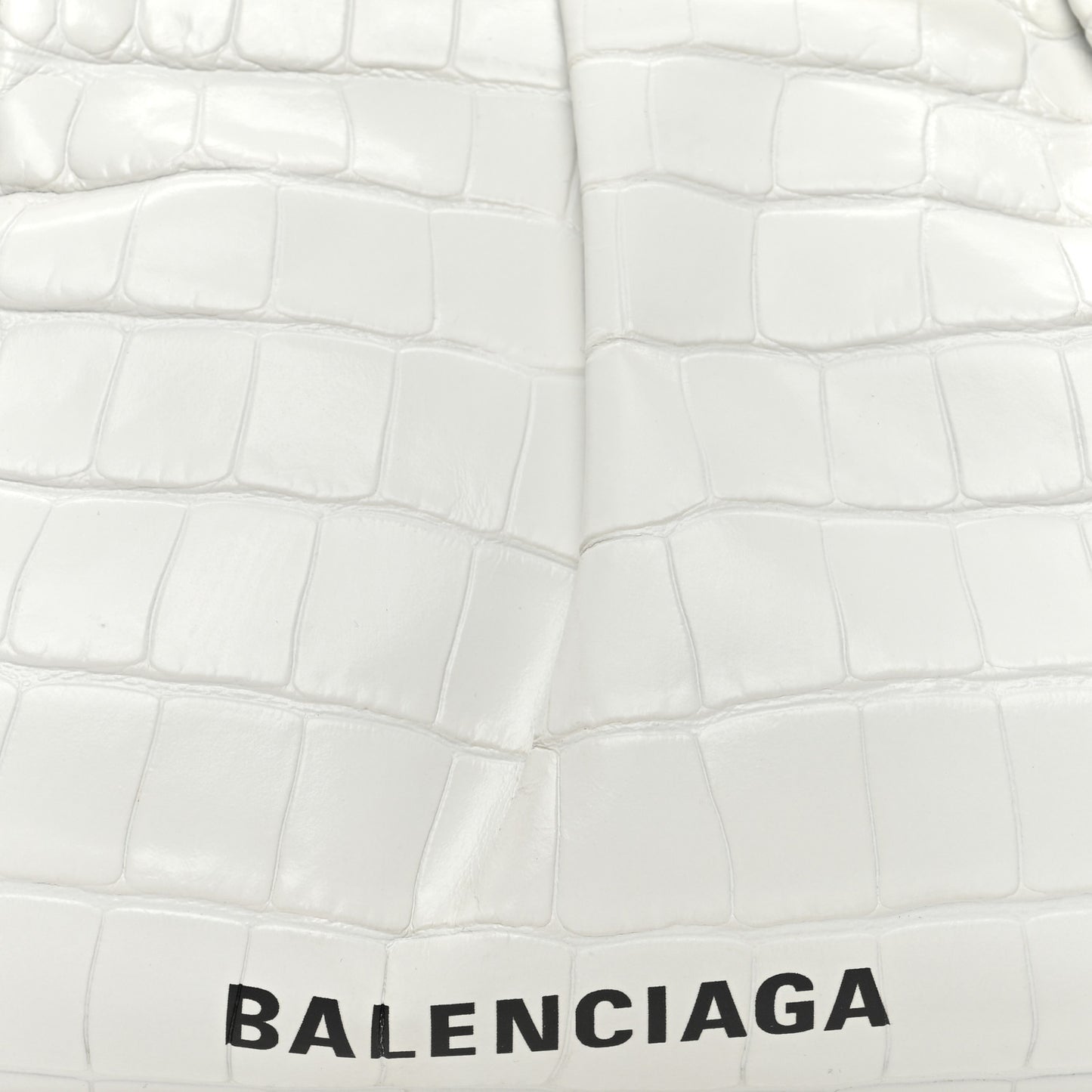 Shiny Supple Calfskin Logo Crocodile Embossed XL Cloud Clutch White