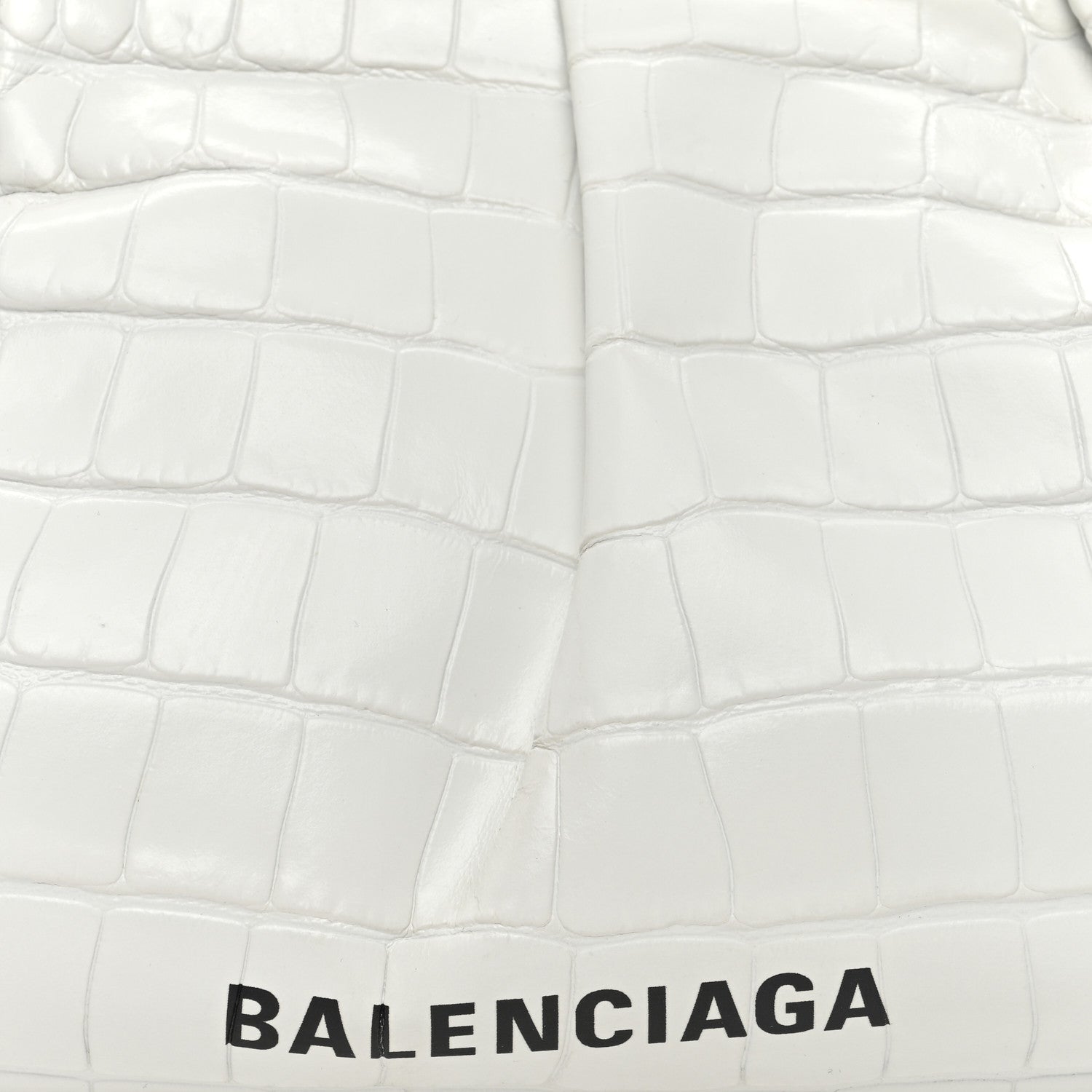 Balenciaga Shiny Supple Calfskin Logo Crocodile Embossed XL Cloud Clutch White 7 of 11