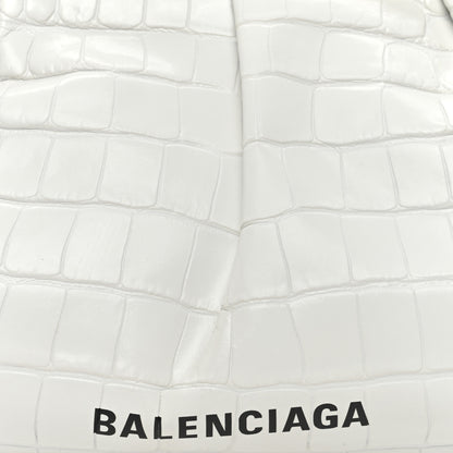 Balenciaga Shiny Supple Calfskin Logo Crocodile Embossed XL Cloud Clutch White 7 of 11