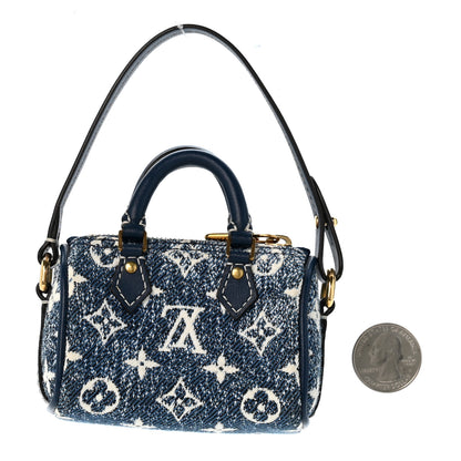 Louis Vuitton Denim Monogram Jacquard Micro Speedy Bag Charm Bleu 2 of 4