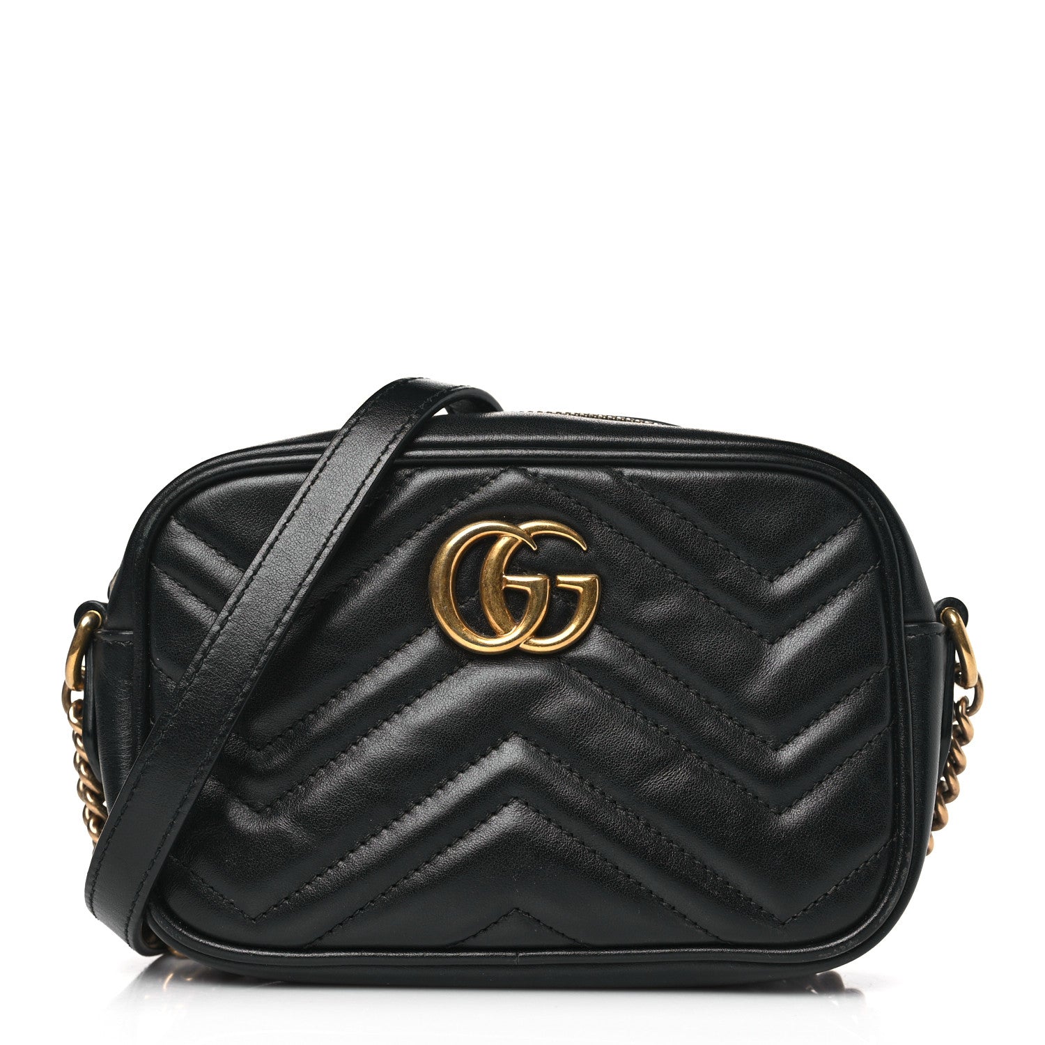 Gucci Calfskin Matelasse Mini GG Marmont Chain Shoulder Bag Black 1 of 10
