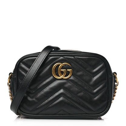 Gucci Calfskin Matelasse Mini GG Marmont Chain Shoulder Bag Black 1 of 10