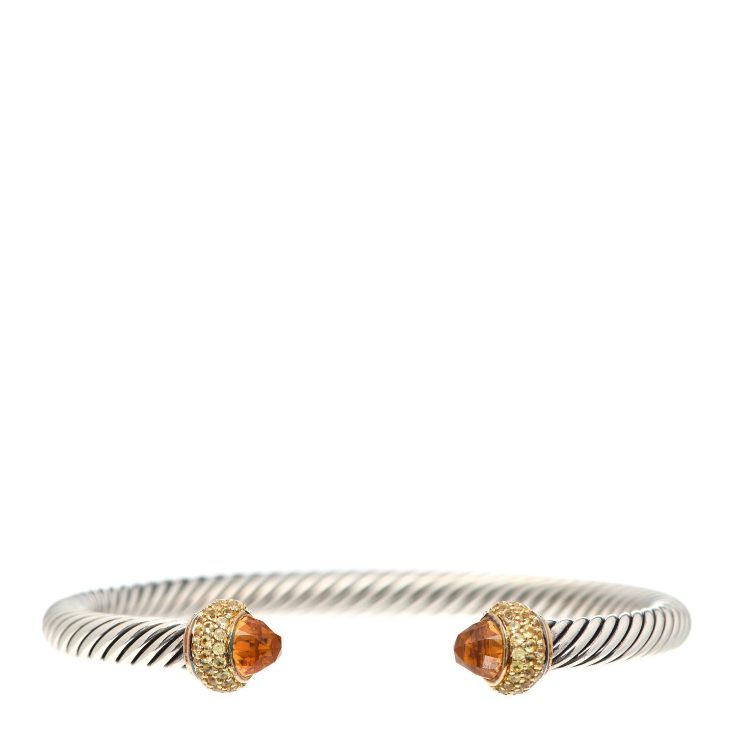 David Yurman Sterling Silver 18K Yellow Gold Citrine Yellow Sapphire 5mm Candy Cable Bracelet 1 of 5
