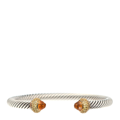 David Yurman Sterling Silver 18K Yellow Gold Citrine Yellow Sapphire 5mm Candy Cable Bracelet 1 of 5