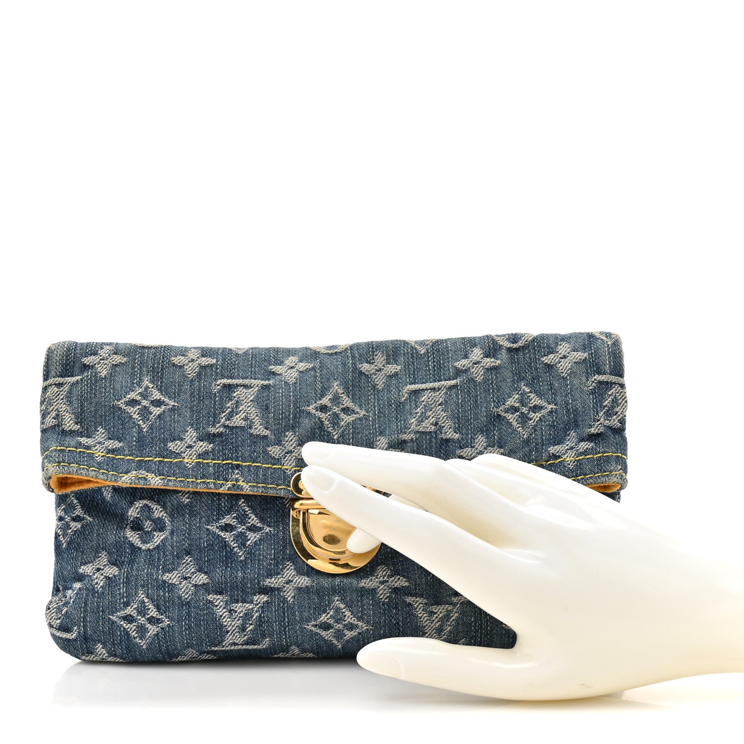 Louis Vuitton Monogram Denim Pochette Plat Clutch Blue 1812698