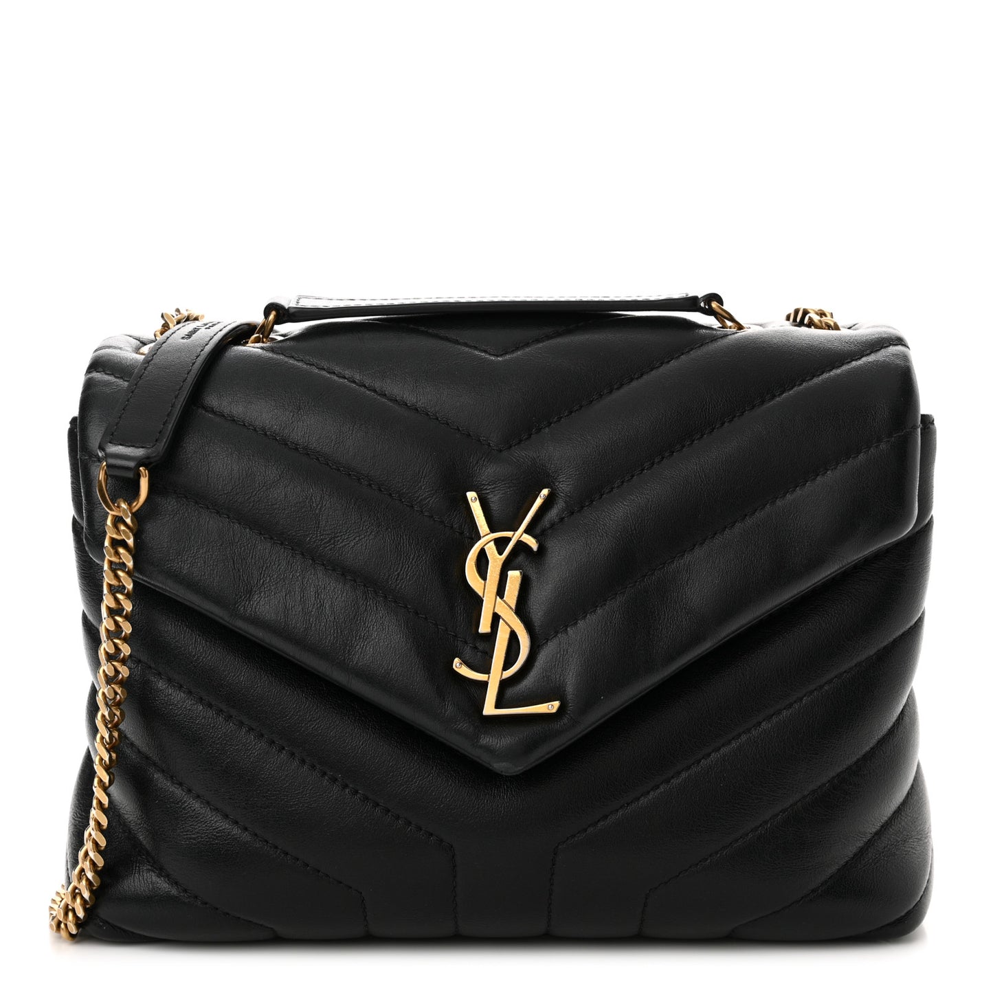 Calfskin Y Quilted Monogram Small Loulou Chain Satchel Black