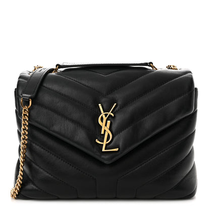 Saint Laurent Calfskin Y Quilted Monogram Small Loulou Chain Satchel Black 1 of 15