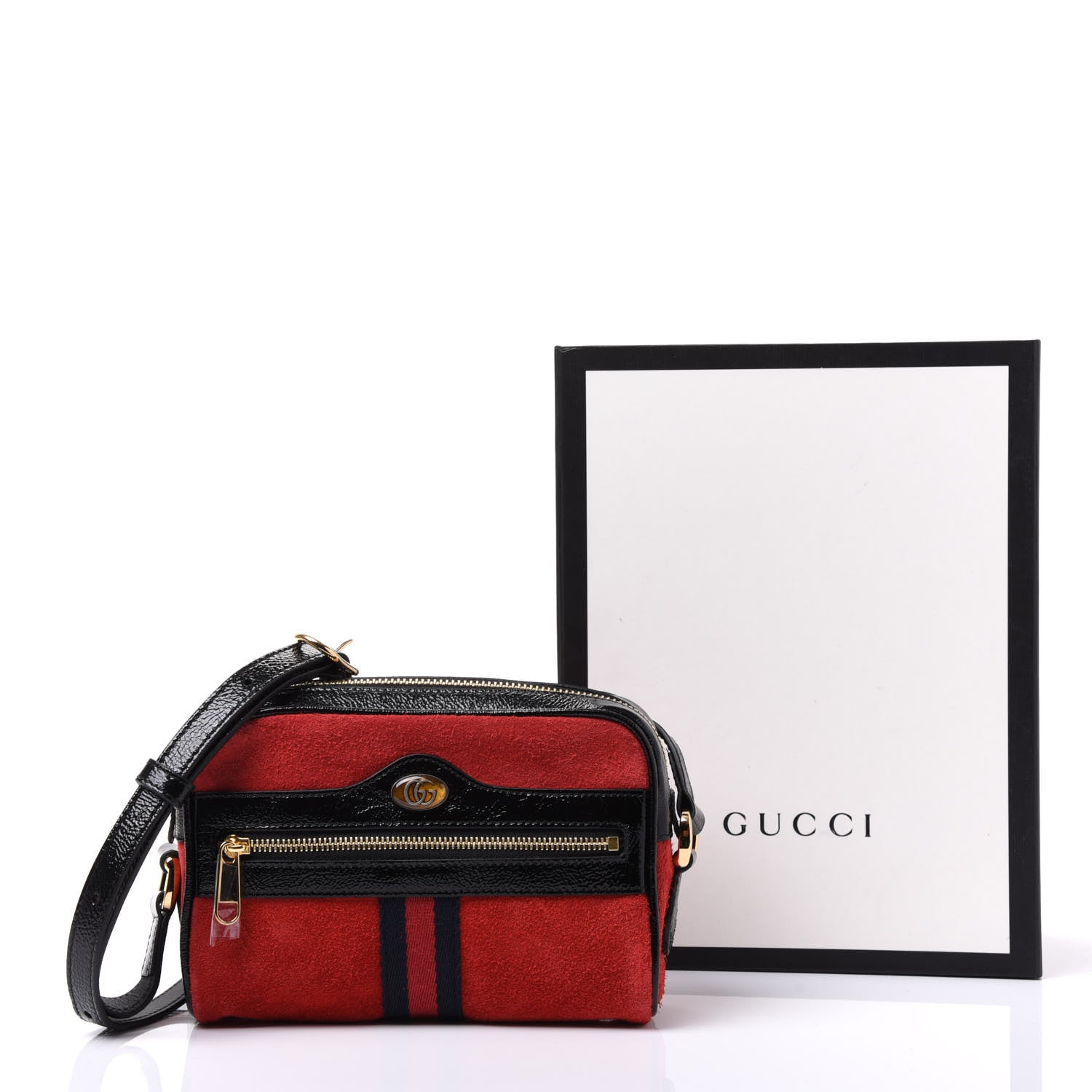 Gucci Suede Patent Web Mini Ophidia Shoulder Bag Red 9 of 9