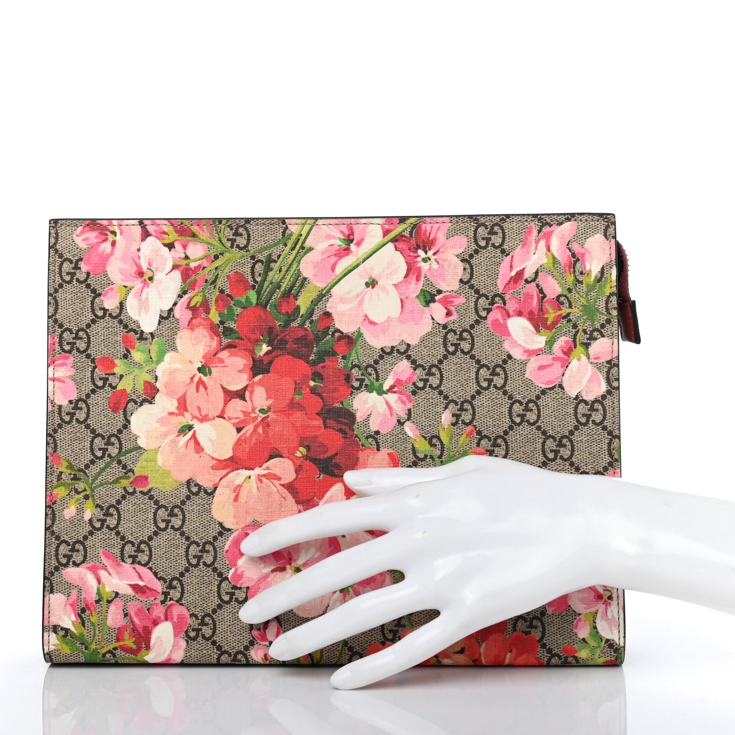 GG Supreme Monogram Blooms Large Cosmetic Case Beige Multicolor Dry Rose