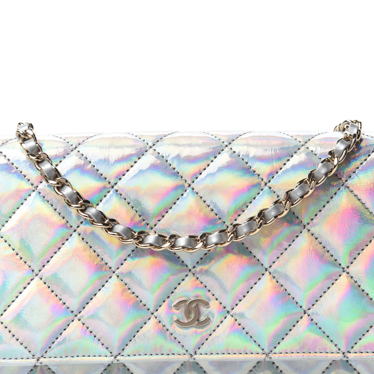 Chanel Iridescent Goatskin Quilted Wallet On Chain WOC Silver 11 of 12
