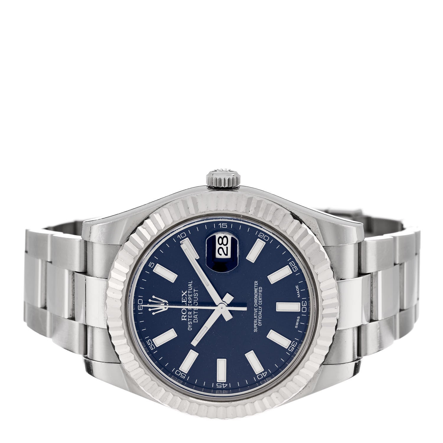 Rolex Stainless Steel 18K White Gold 41mm Oyster Perpetual Datejust Watch Blue 116334 2 of 5