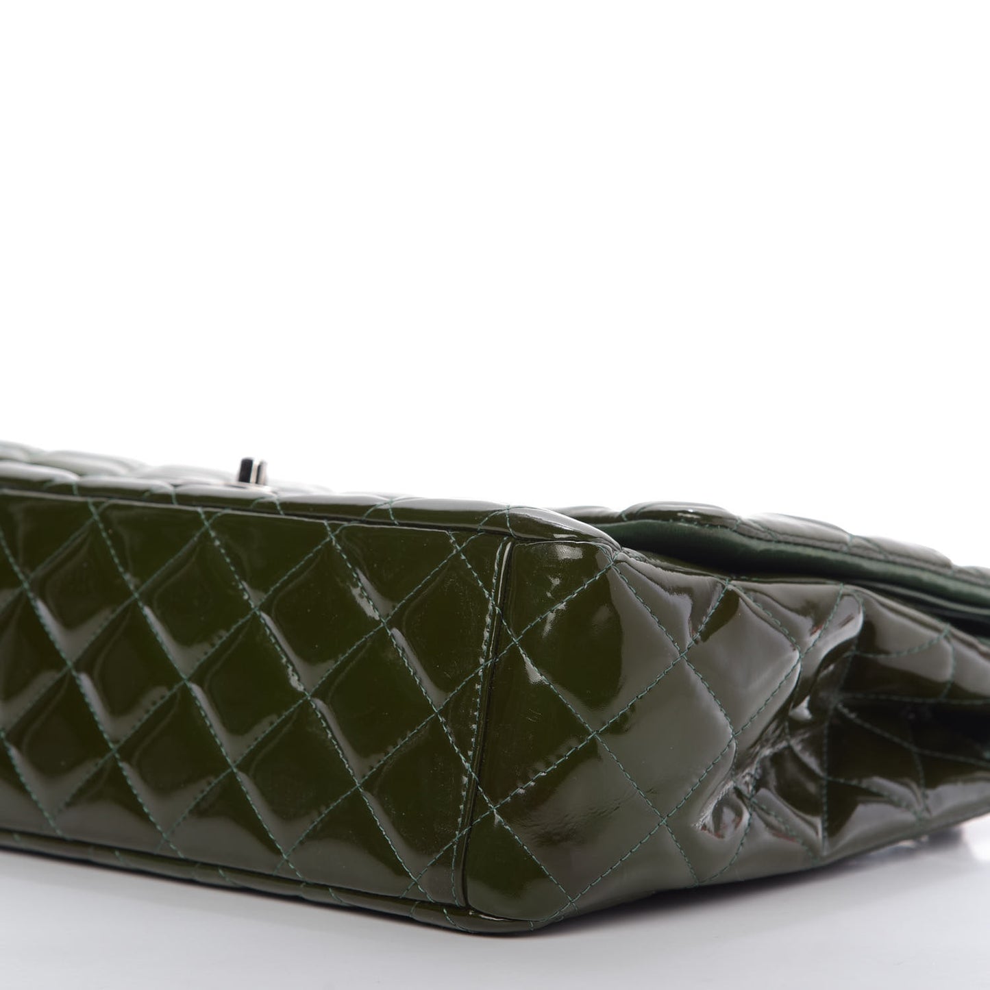 Patent Quilted Maxi Double Flap Dark Green