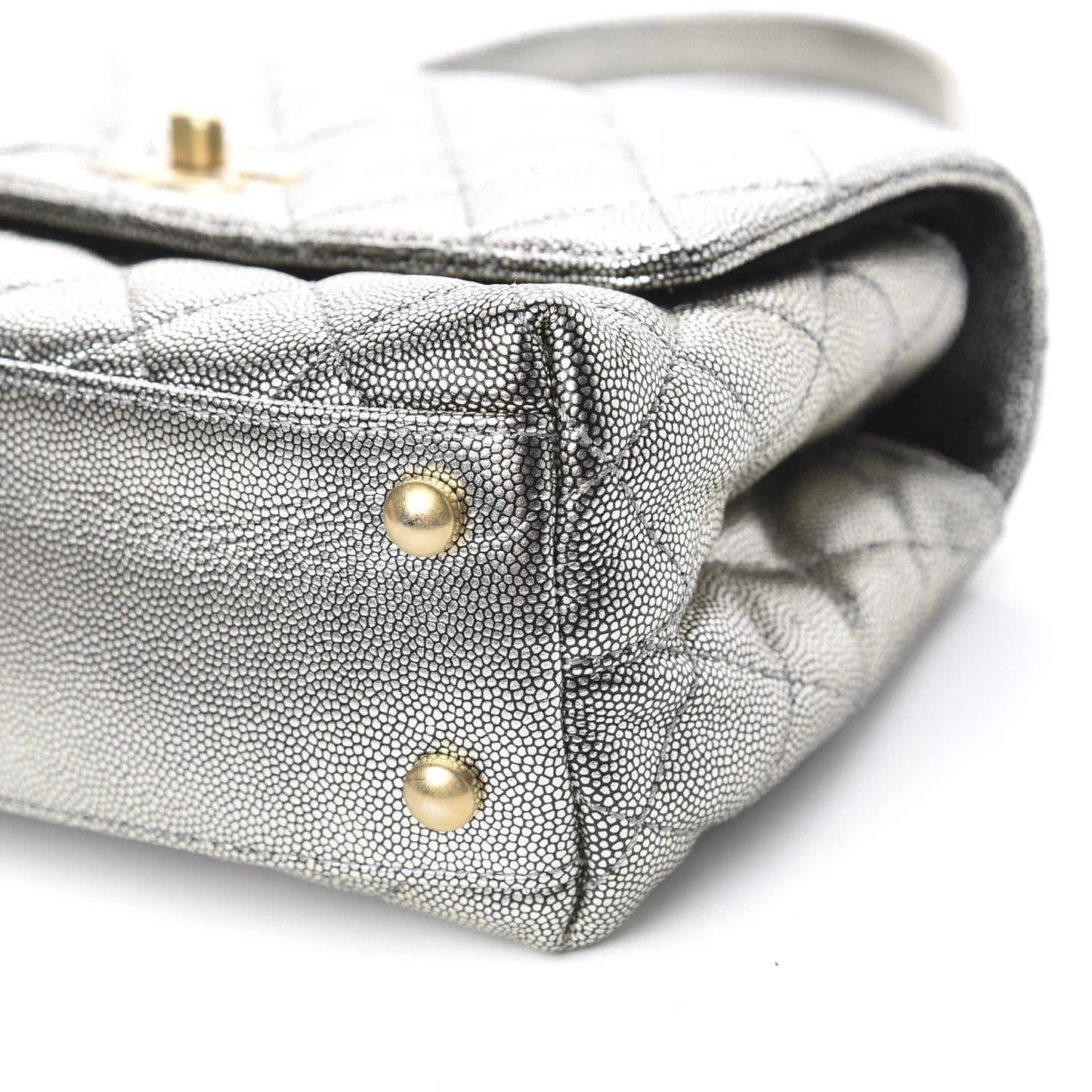 Metallic Caviar Quilted Mini Coco Handle Flap Silver