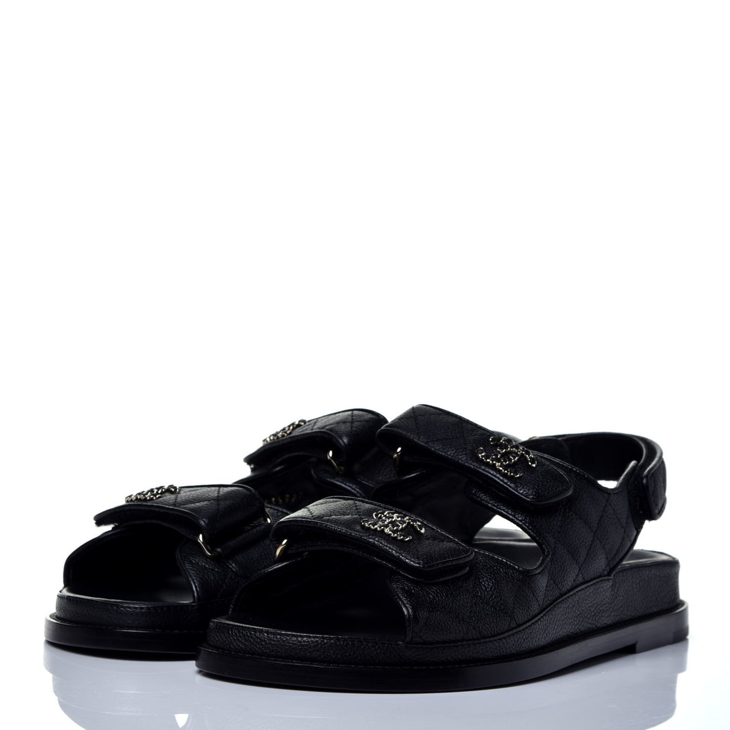 Grained Calfskin Velcro Dad Sandals 39 Black