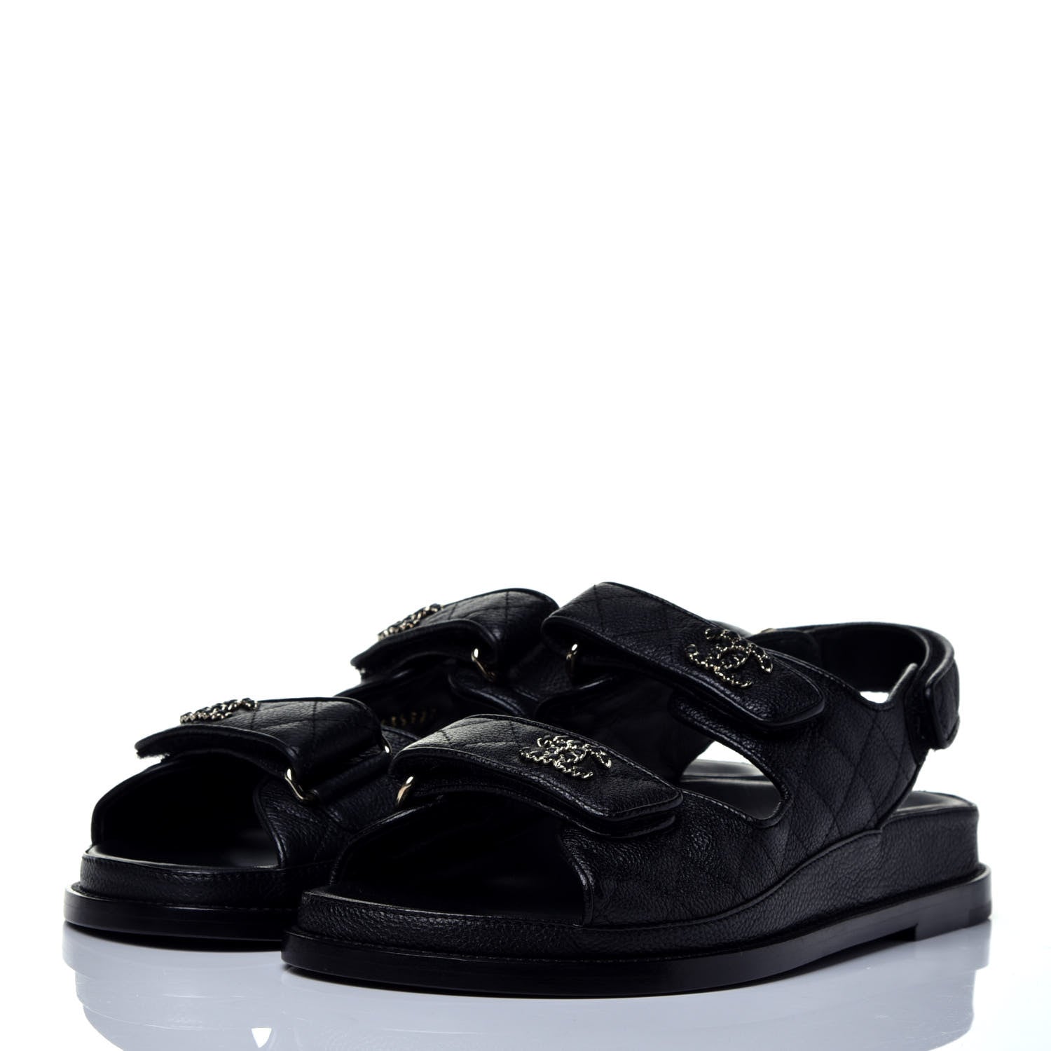 Chanel Grained Calfskin Velcro Dad Sandals 39 Black 3 of 8