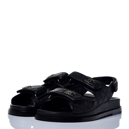 Chanel Grained Calfskin Velcro Dad Sandals 39 Black 3 of 8