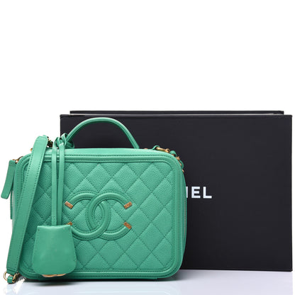 Chanel Caviar Quilted Medium CC Filigree Vanity Case Green 22 of 22