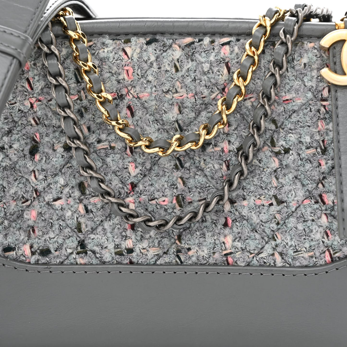 Tweed Calfskin Quilted Small Gabrielle Hobo Grey