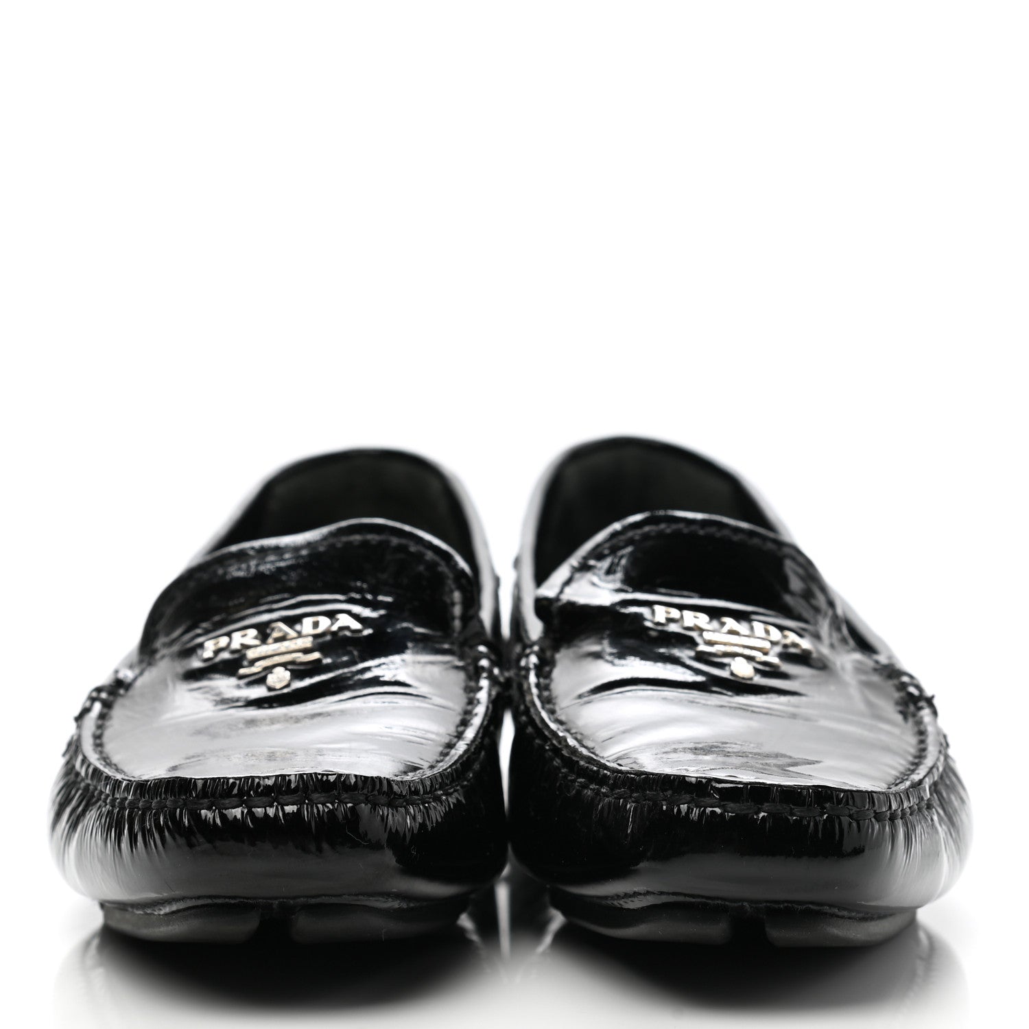 Prada Patent Calfskin Logo Loafers 37.5 Black 2 of 10