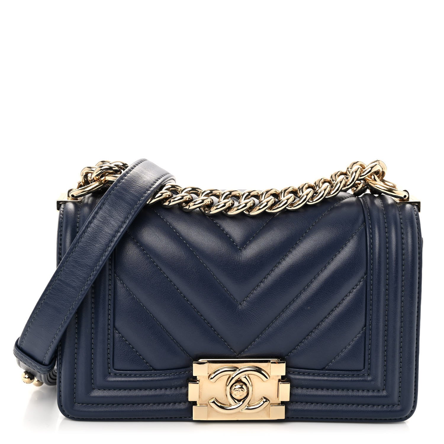 Chanel Calfskin Chevron Quilted Small Boy Flap Navy 1 of 10