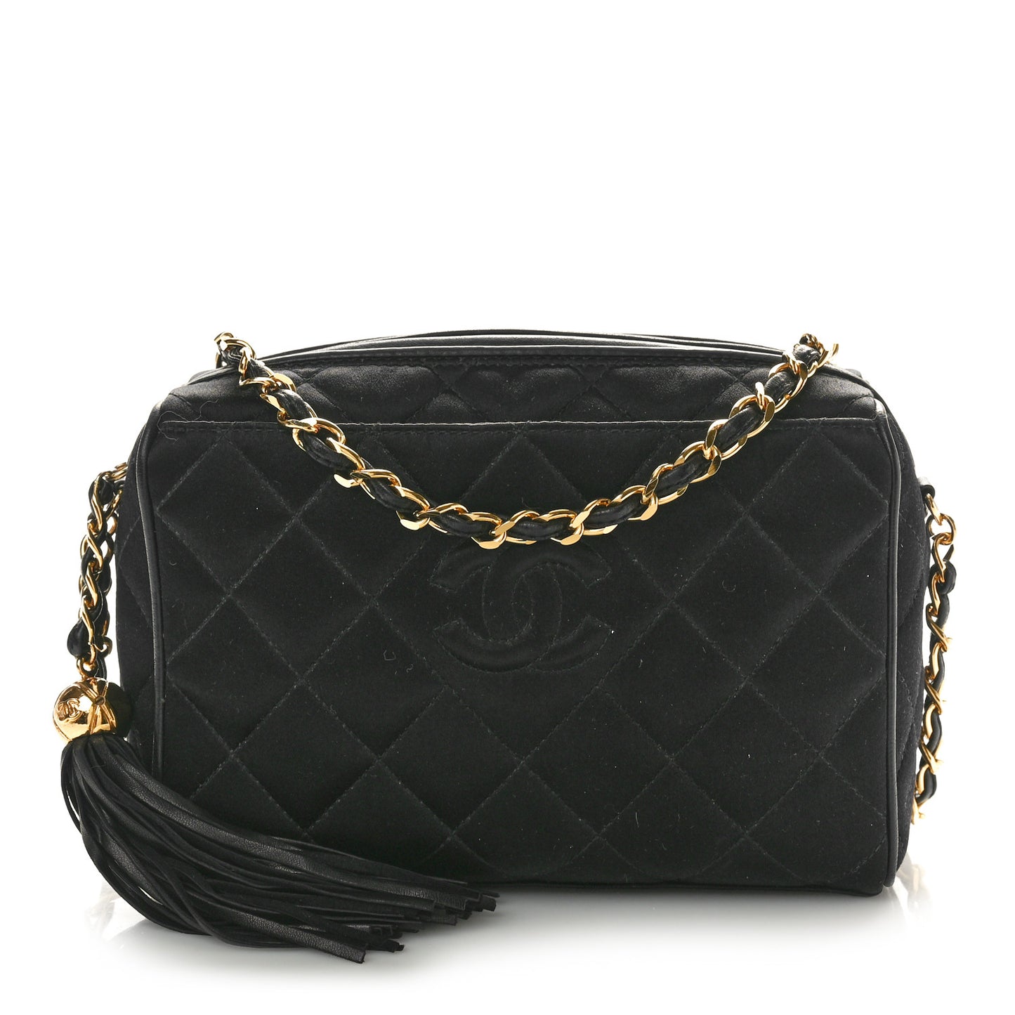 Satin Quilted Tassel Camera Case Black