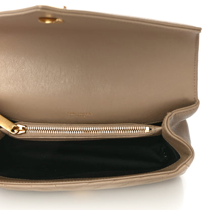 Saint Laurent Sheepskin Matelasse Chevron Monogram Medium College Bag Dark Beige 4 of 9