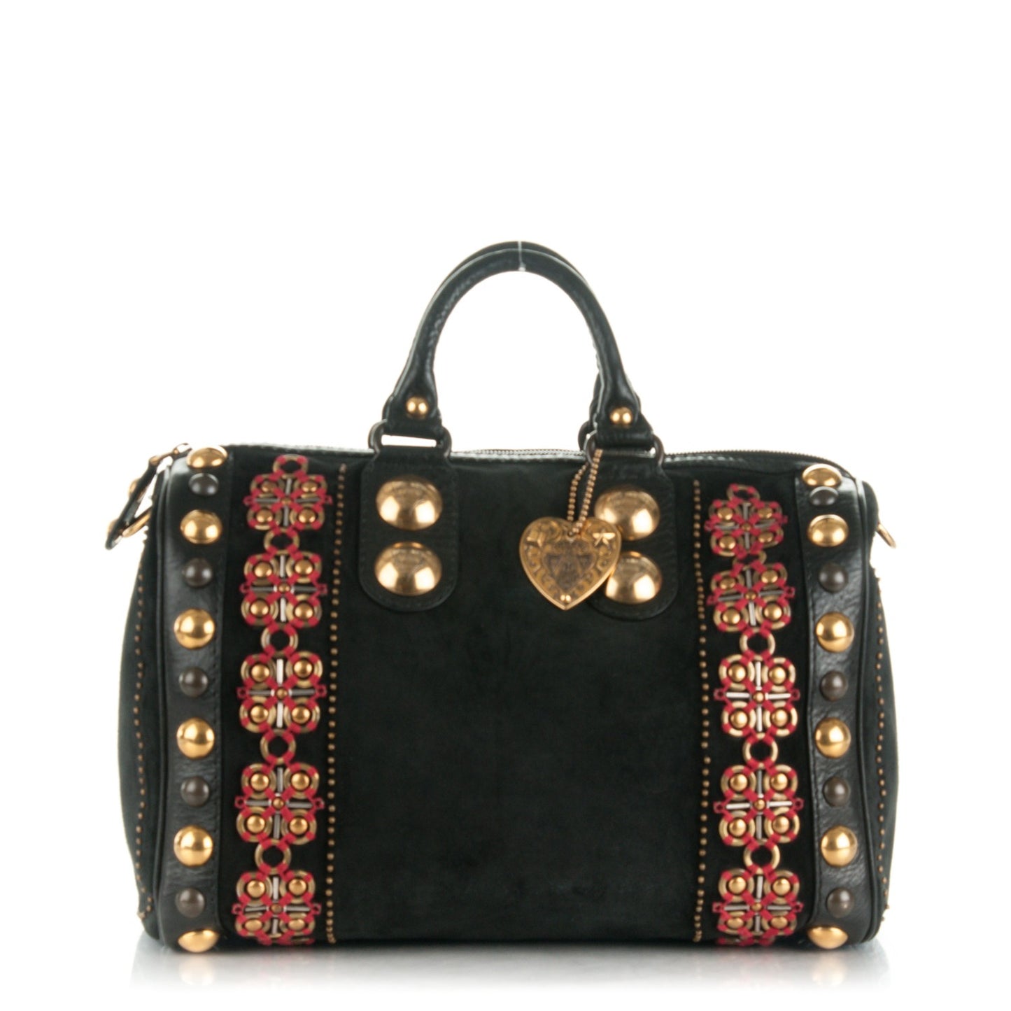 Suede Calfskin Large Babouska Studded Boston Black