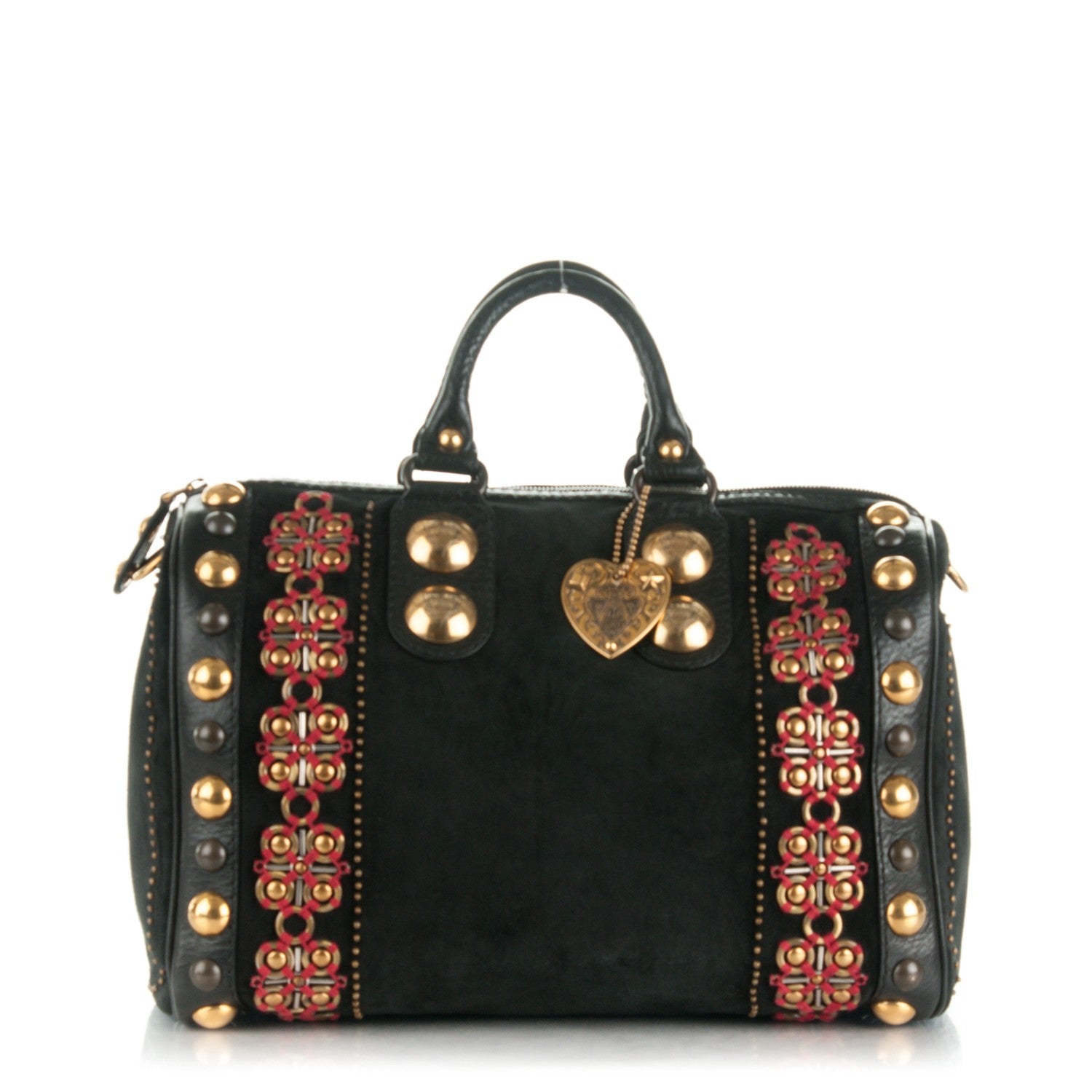 Gucci Suede Calfskin Large Babouska Studded Boston Black 1 of 8