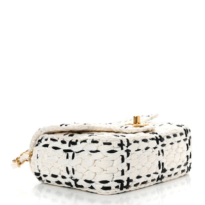 Chanel Raffia Effect Tweedy Mini Flap Bag White Black 4 of 10