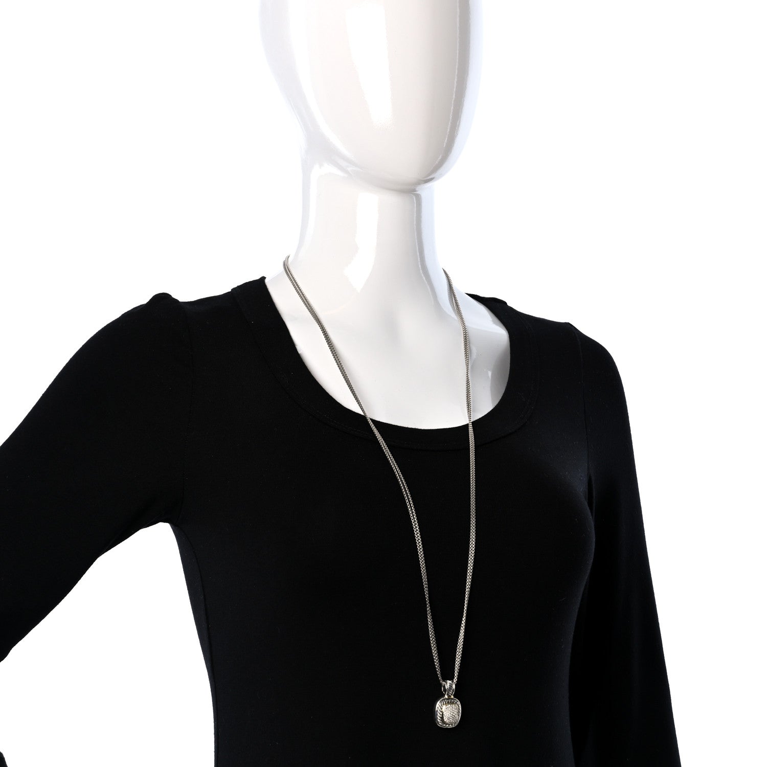 David Yurman Sterling Silver 14K Yellow Gold Diamond 9mm Albion Enhancer Pendant Necklace 3 of 5