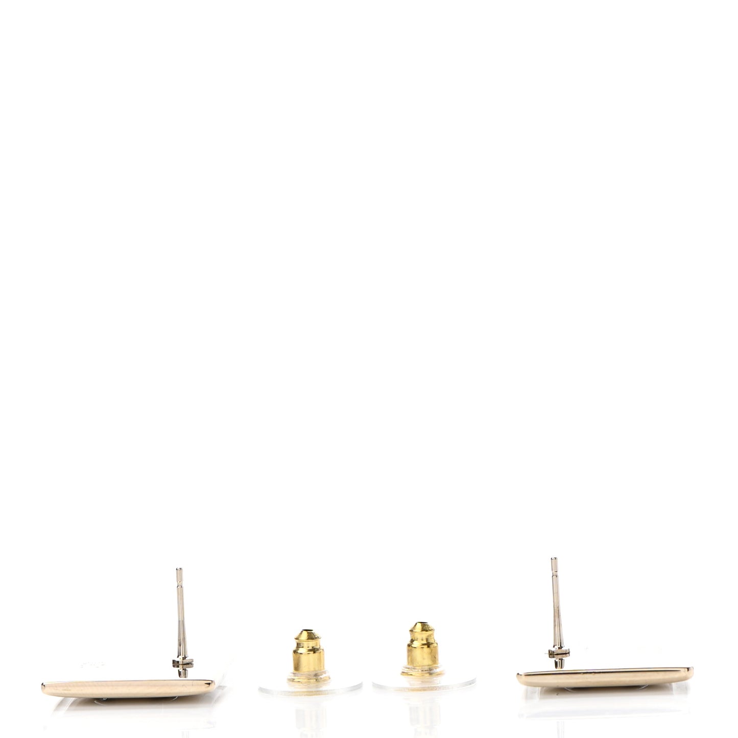 Metal Enamel CC Square Earrings Gold Black White
