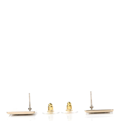 Chanel Metal Enamel CC Square Earrings Gold Black White 3 of 4