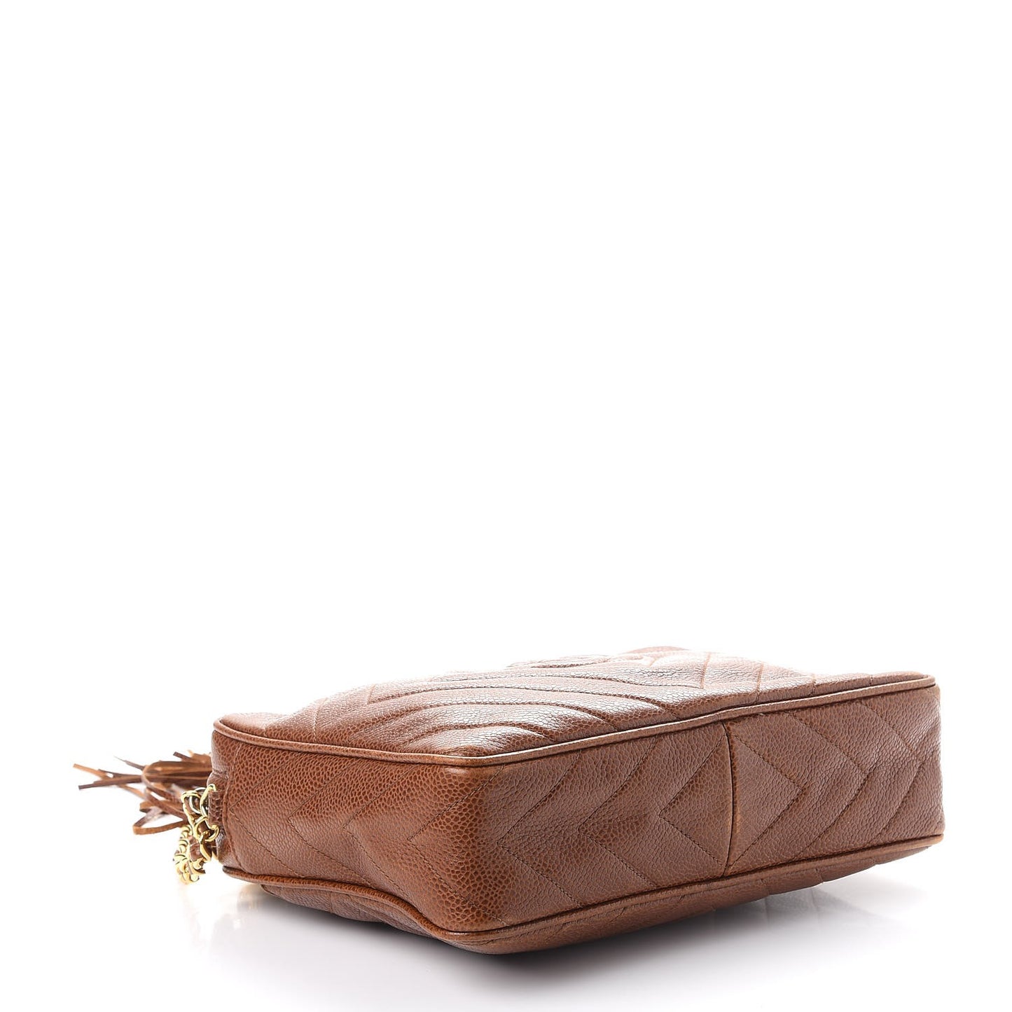 Caviar Chevron Quilted Tassel Camera Case Brown