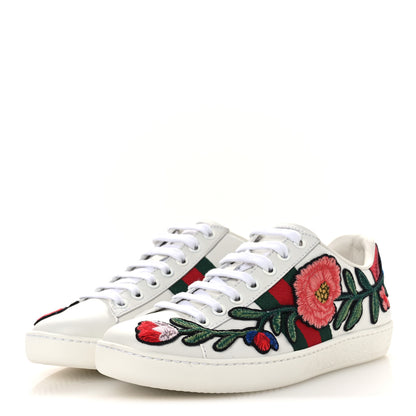 Gucci Calfskin Web Floral Embroidered Womens Ace Sneakers 35 White 4 of 11
