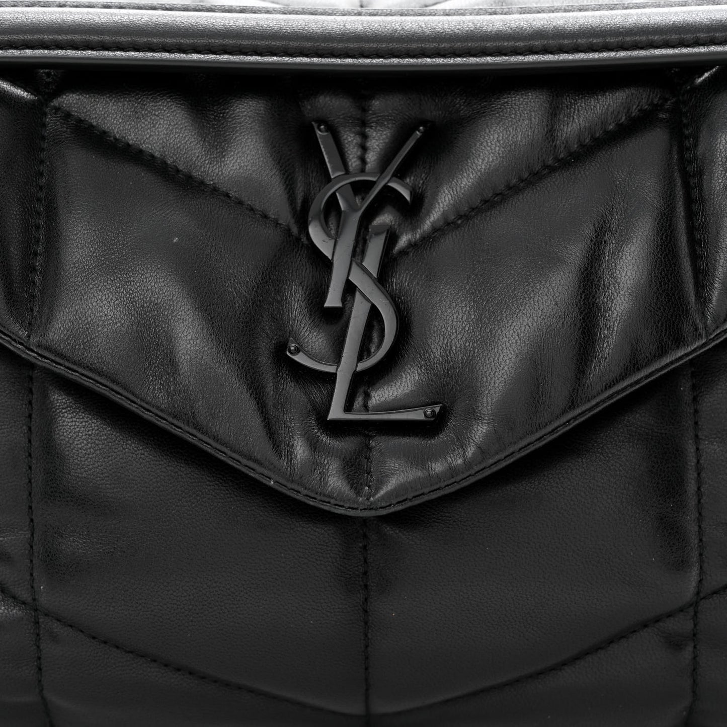 Lambskin Quilted Monogram Monochrome Small Loulou Puffer Chain Satchel Black