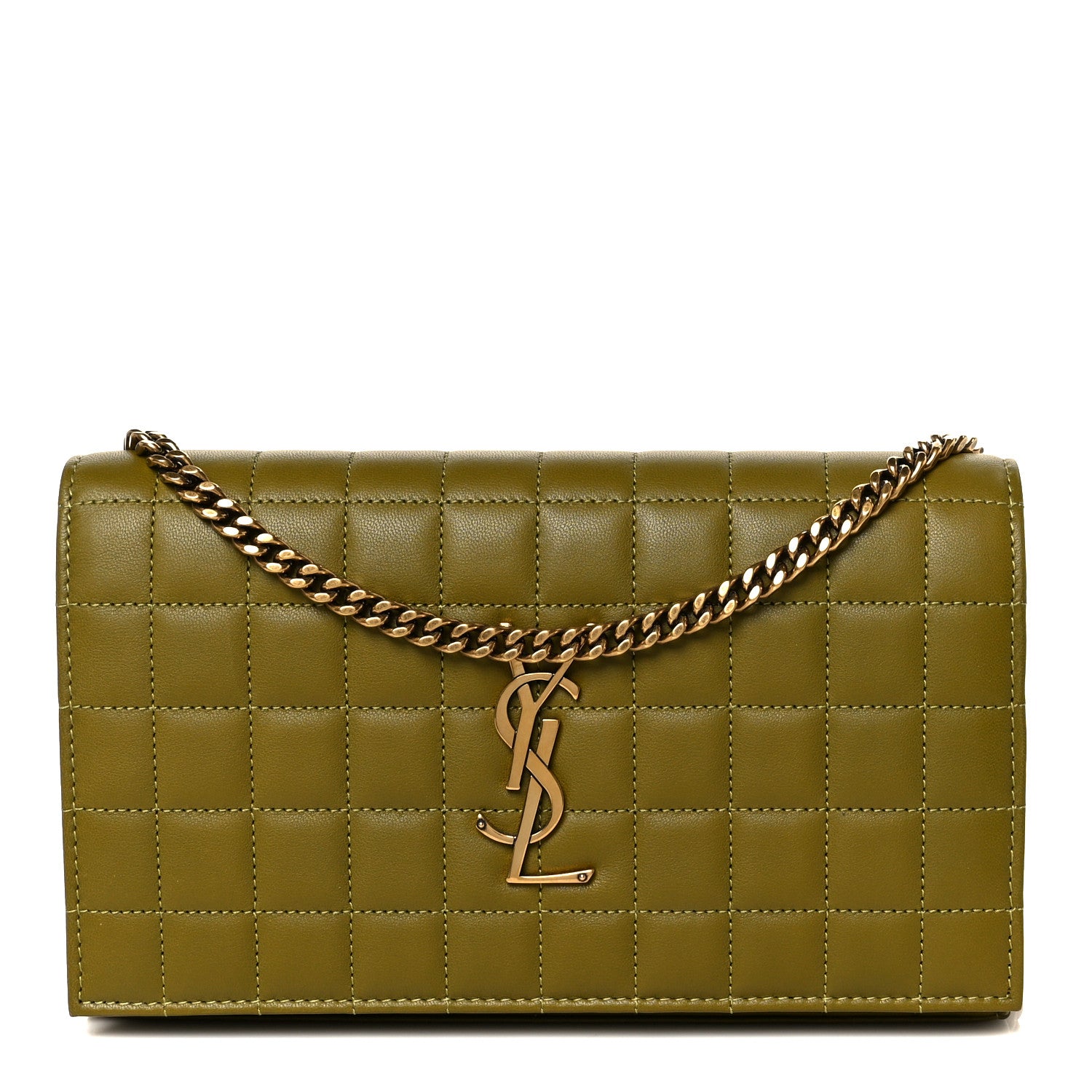 Saint Laurent Lambskin Carre Quilted Cassandre Chain Wallet Olive Drab 1 of 10