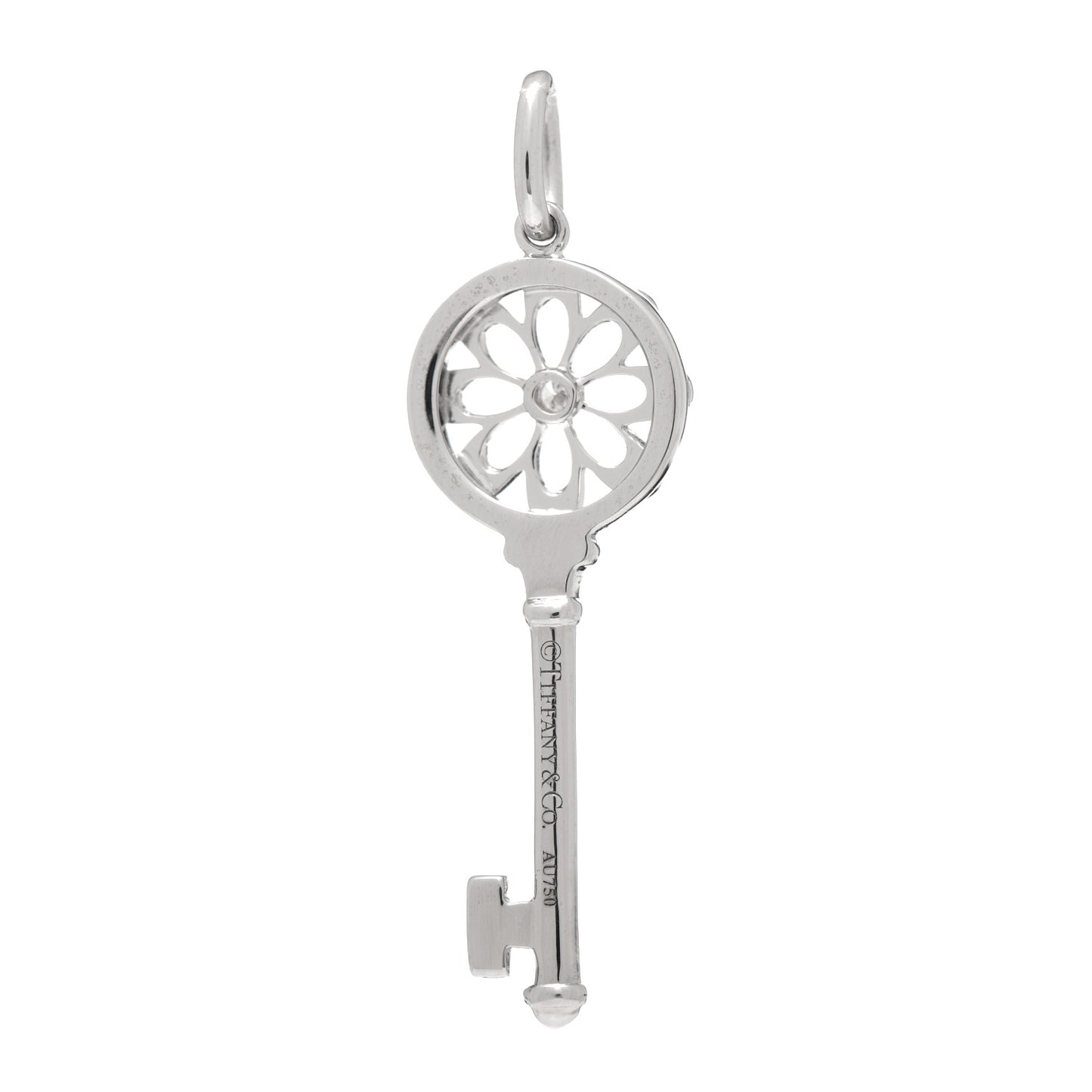 18K White Gold Diamond Floral Key Pendant