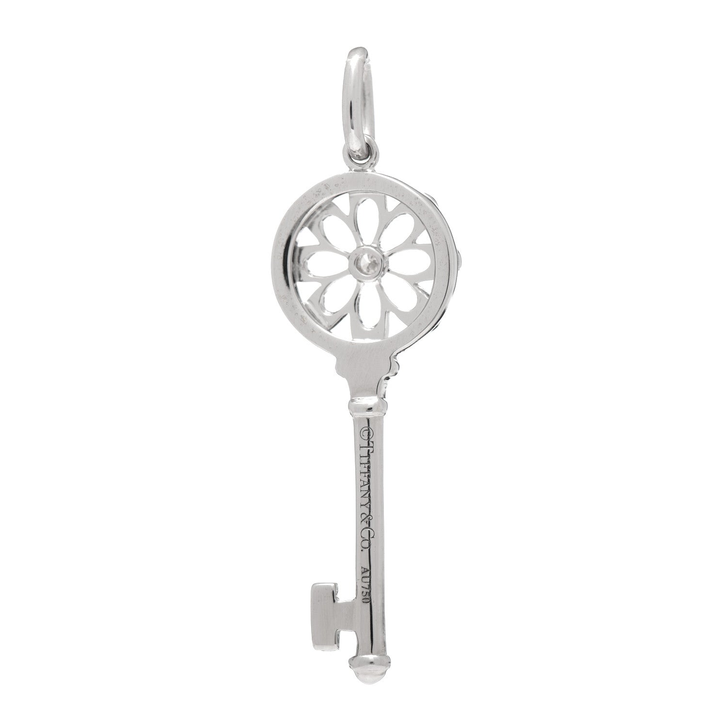 Tiffany 18K White Gold Diamond Floral Key Pendant 3 of 3
