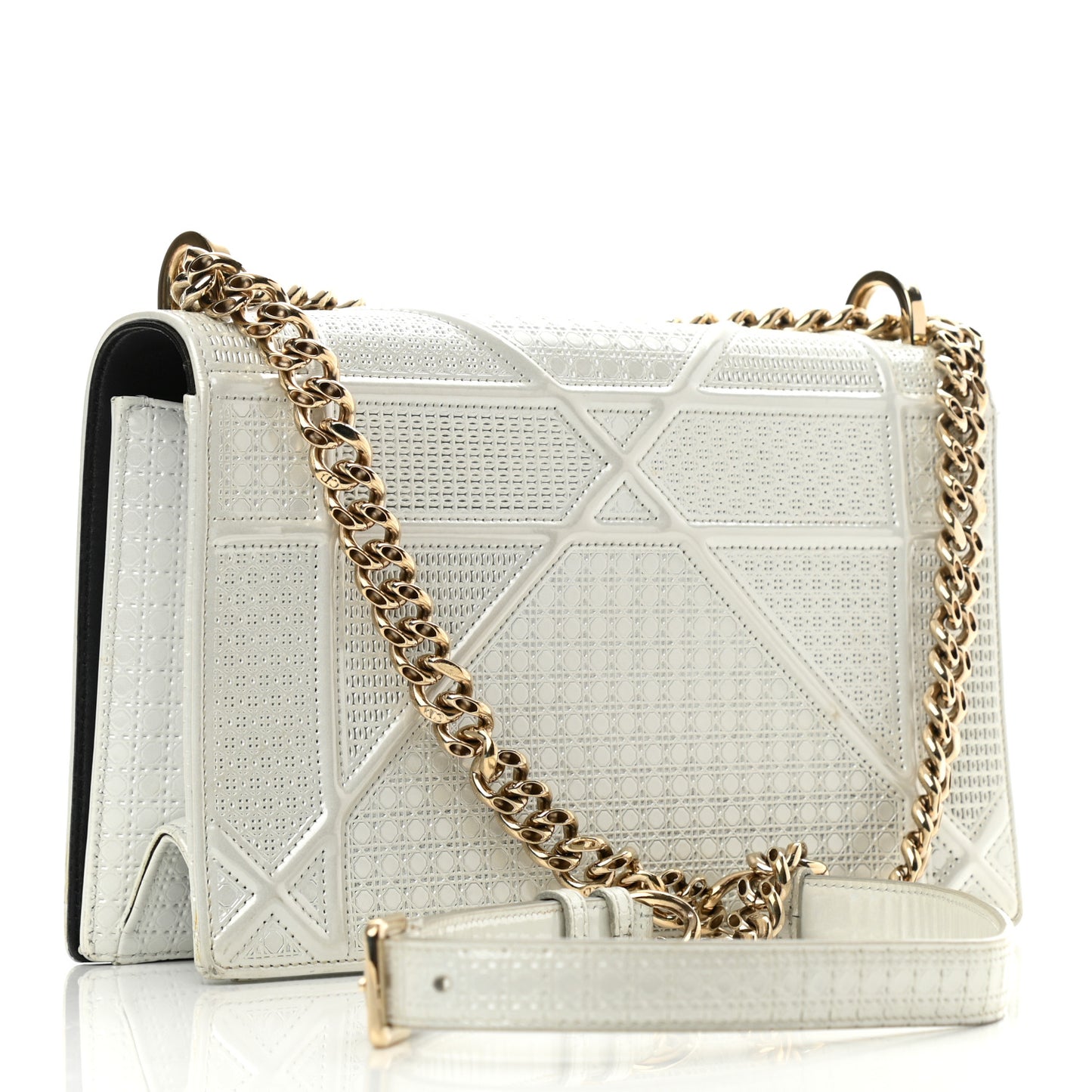 Patent Micro-Cannage Medium Diorama Flap Bag White